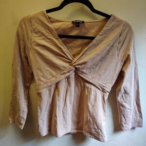 Express Light Tan V-Neck Blouse